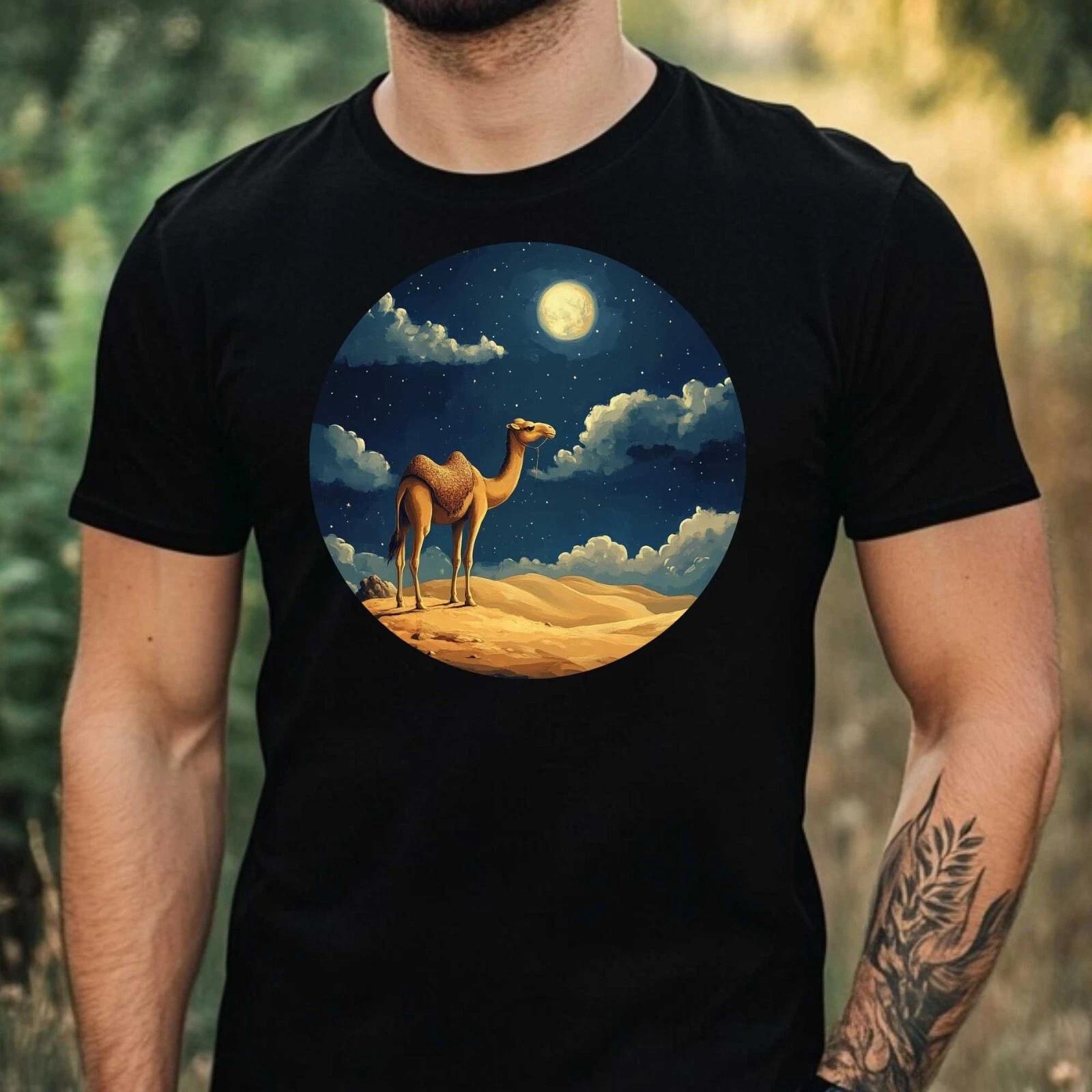 T-Shirt Herren Kamel im Mondlicht Motiv Baumwolle Größe XS bis 5XL XS