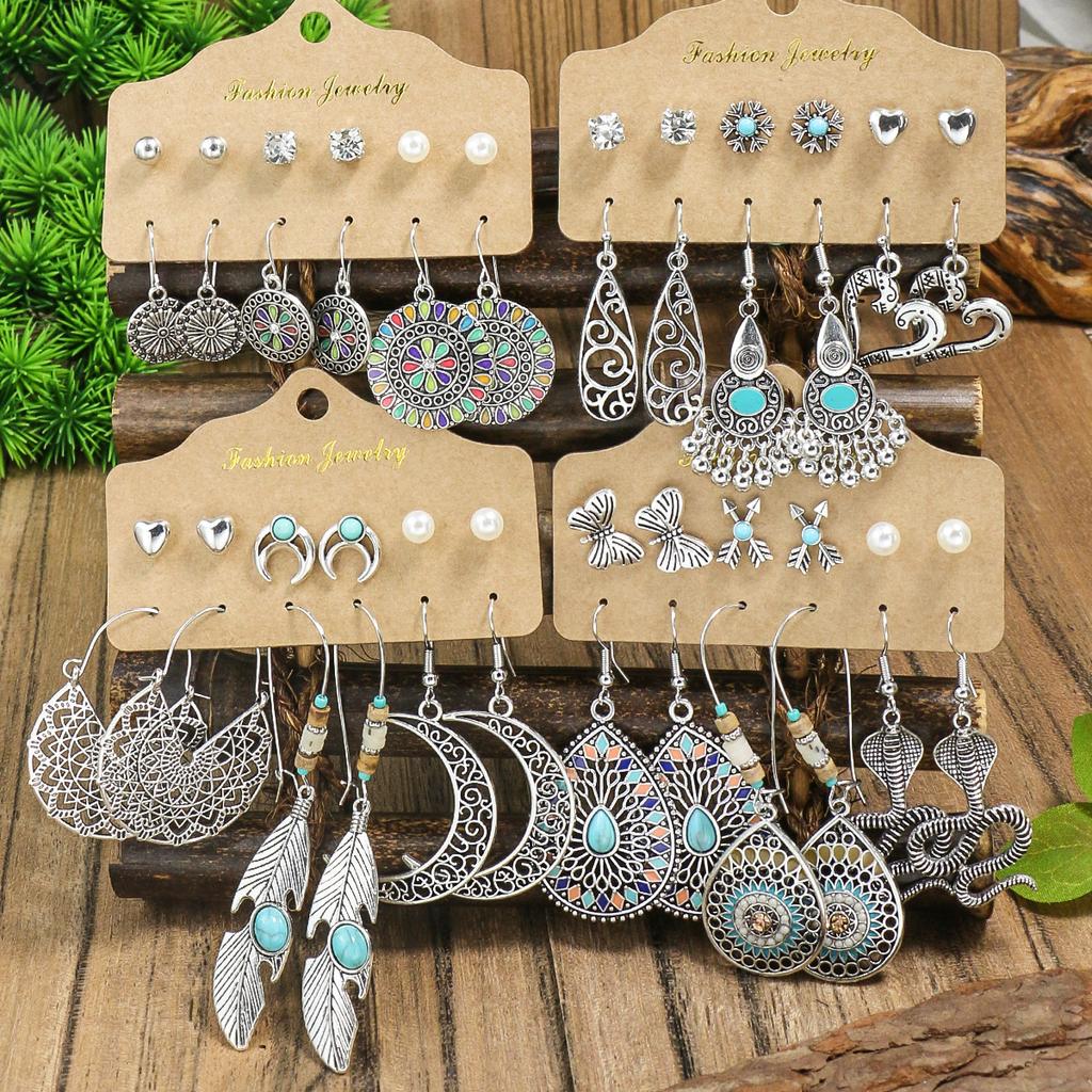 Vintage Boho Geometric Dangle Earrings for Women Ethnic  Drop Earrings Jhumka Zircon Gift Ear studs and earrings integrated