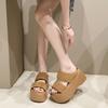 Mode Sommer 2025 Klobige Sandalen Damen Dicke Sohle Keilabsatz Pantoletten 8CM Hohe Absätze Plateau Leder Lässig Strand Flip Flops Frau