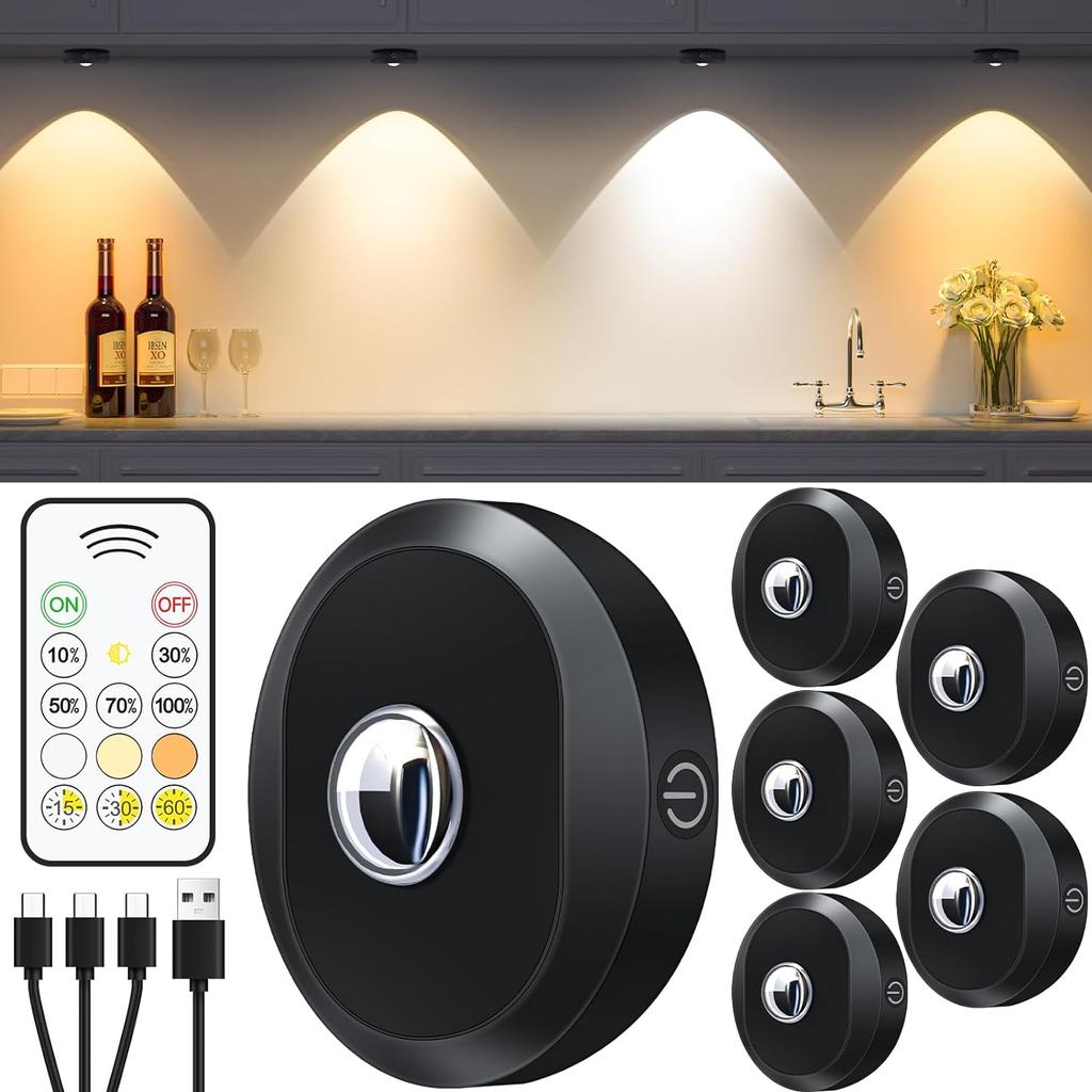 WILLED Night Light 3pcs with Remote 1200mAh Rechargeable Puck light with Timer Stick on Picture Lights for Wall Closet Cabinet