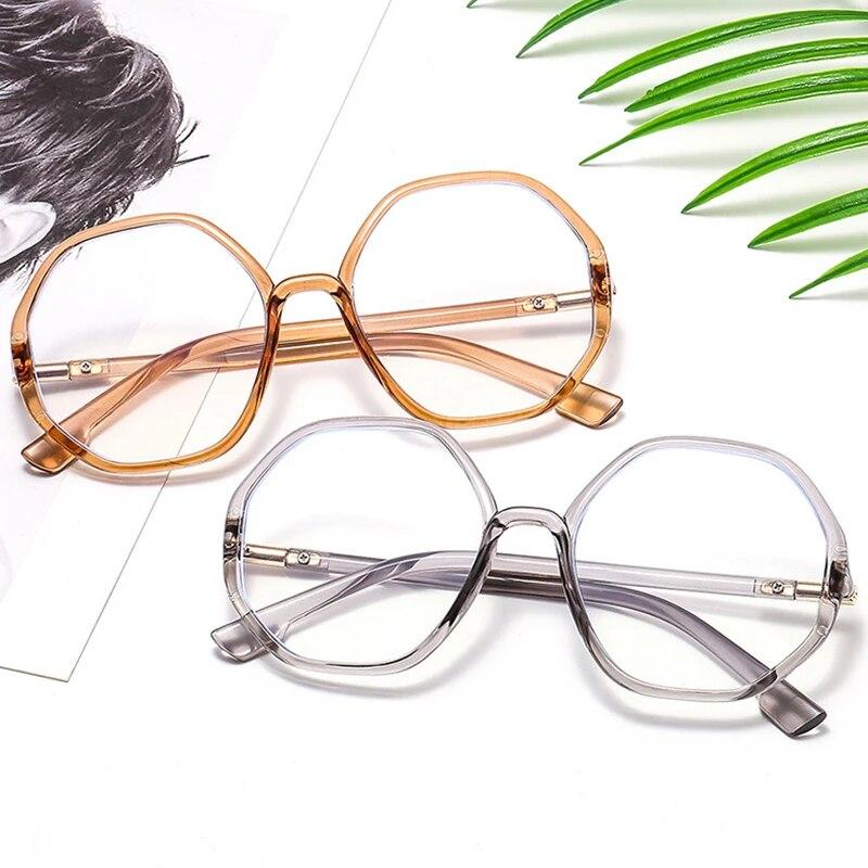 new polygonal Plain glasses anti blue light eyeglass frame retro personality large fashion eyeglasses for women men