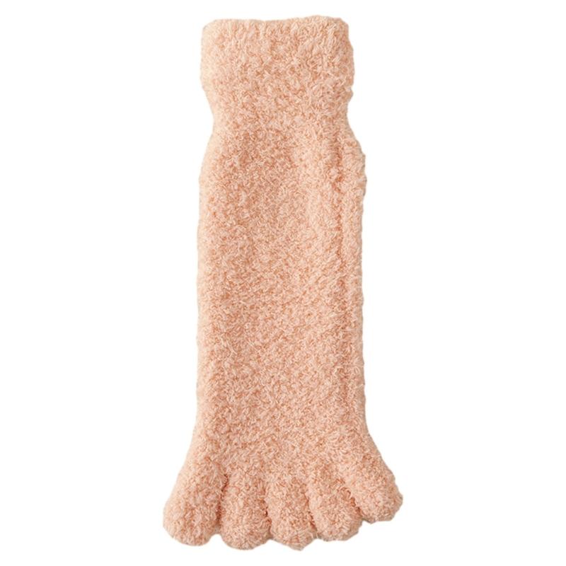 Damstrumpor med fluffig tå enfärgade vintertjocka termiska varma korallfleece pälsiga femtåstrumpor för vardag hem sömn