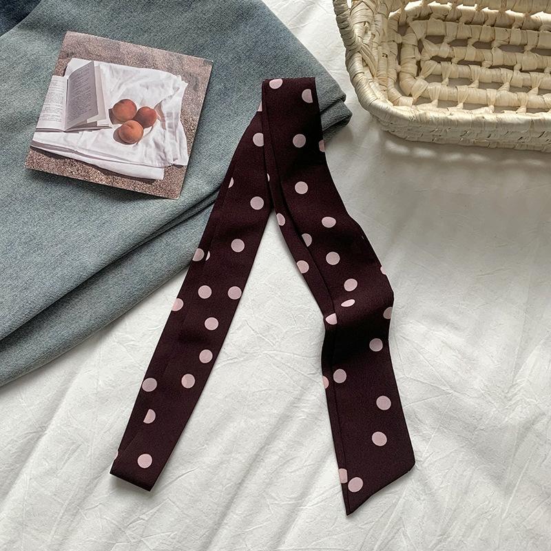 Silk scarf long strip high-end thin and narrow scarf women wear silk scarf polka dot plaid printing streamer
