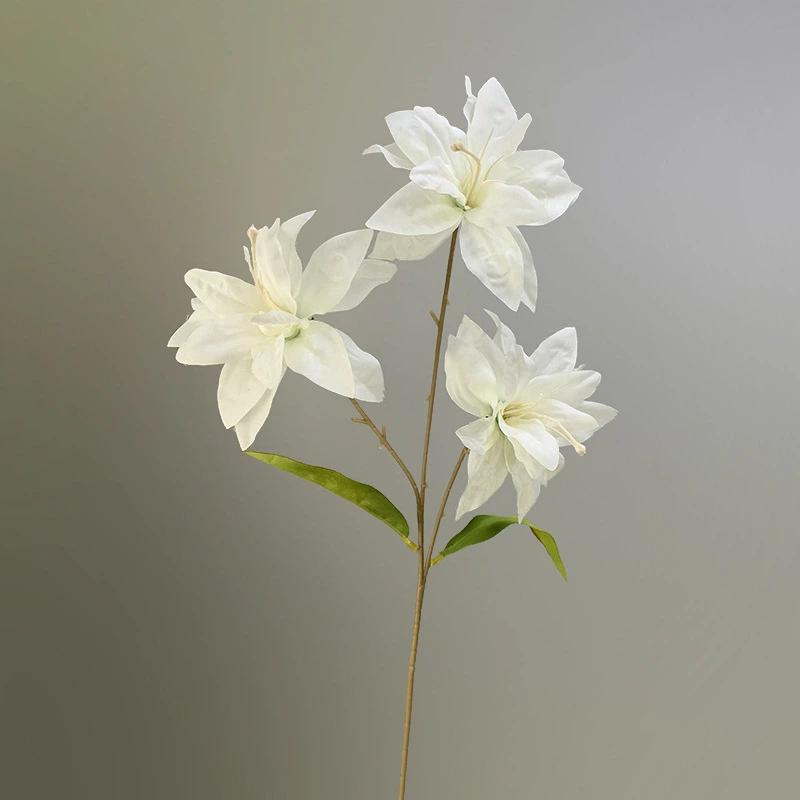 2PCS 3 Heads Lily Artificial Flowers Real Touch Fake Flower for Wedding Home Party Table Centerpieces