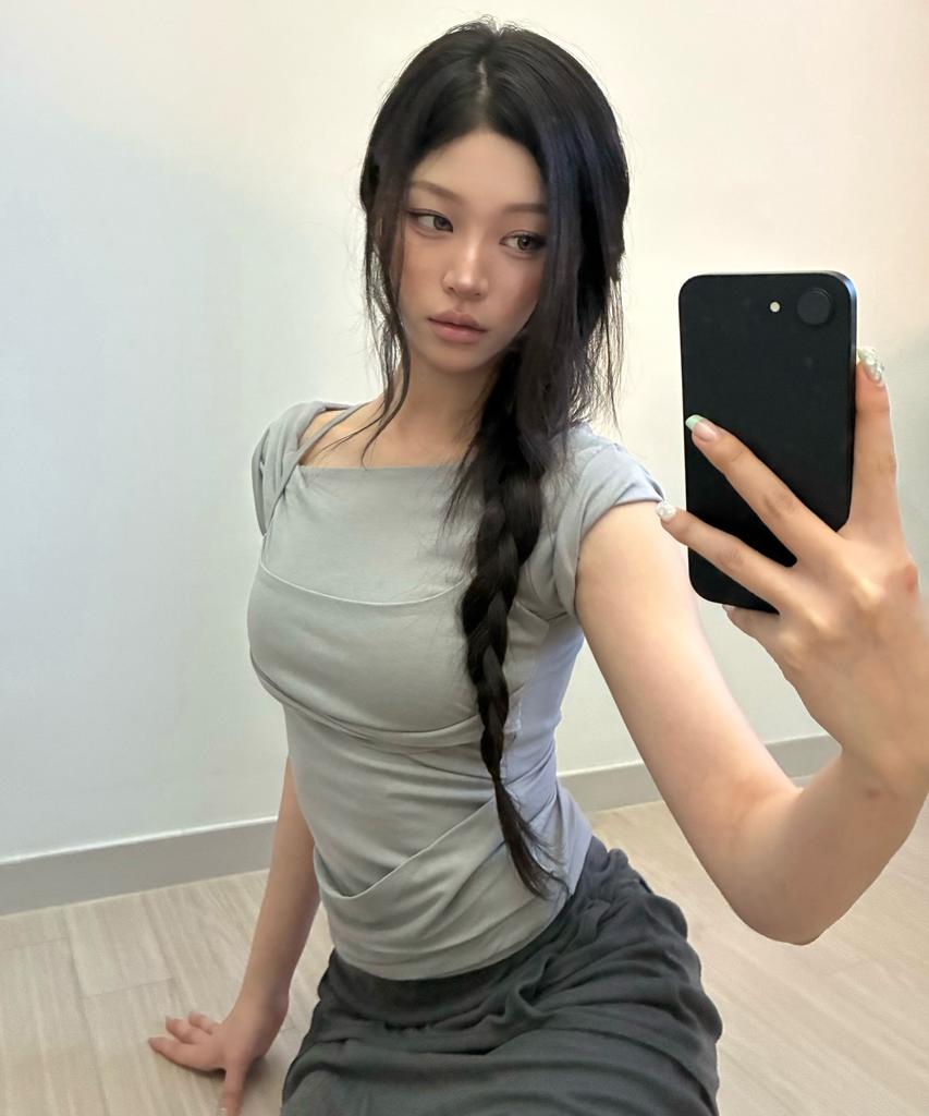 Peulleeoeob Layered Bustier T-Shirt (Fl-108_Gray)