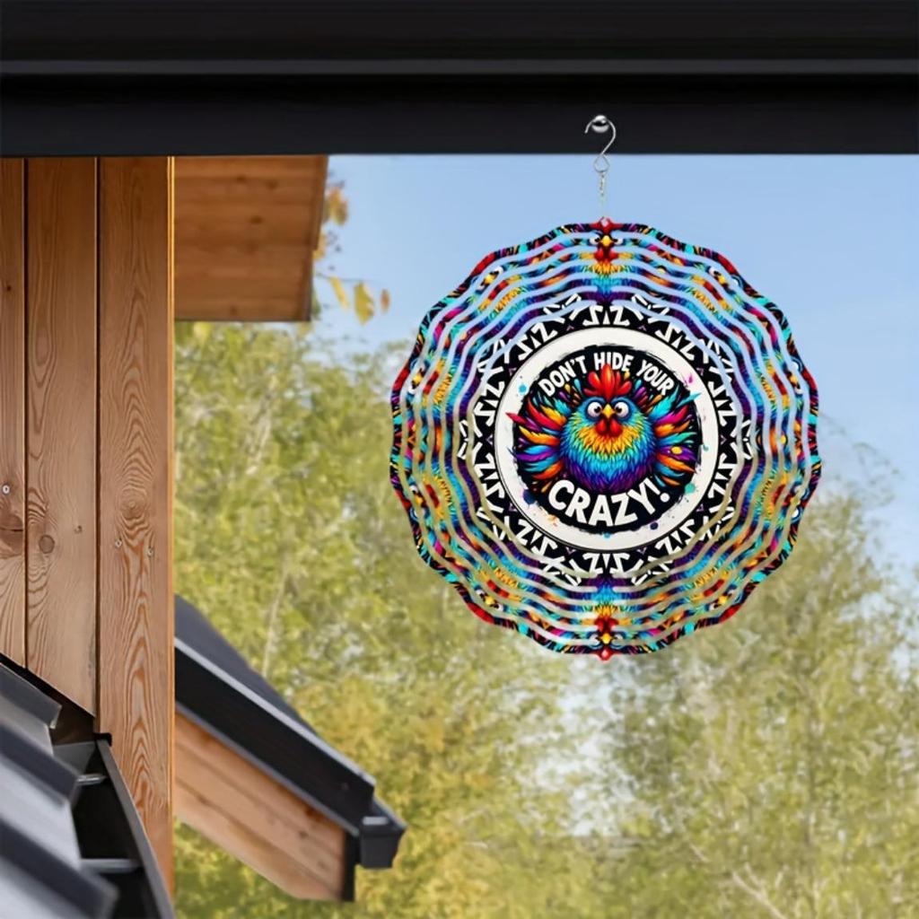 10-Inch 'Don't Hide Your Crazy' 3D Kinetic Wind Spinner - 360° Rotating Metal Art for Garden & Yard, Vibrant Indoor/Outdoor Decor - Unique