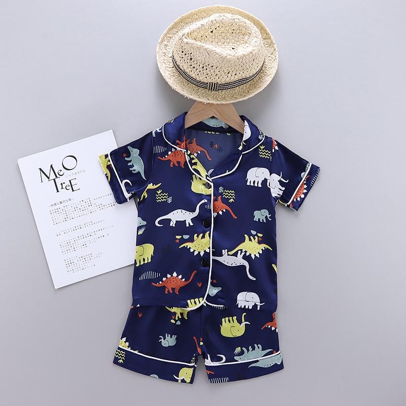 Kids Pajamas 2PCS Sleepwear Sets Boys Girls Animal Pattern Cotton Nightwear