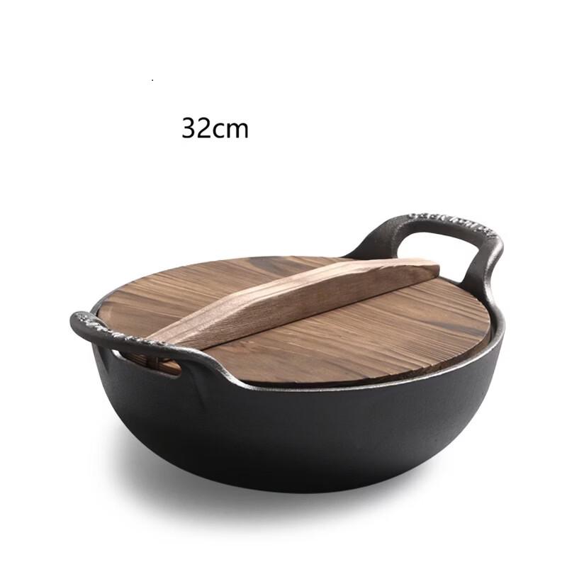 Wutuo Ingot Cast Iron Wok with Wooden Lid