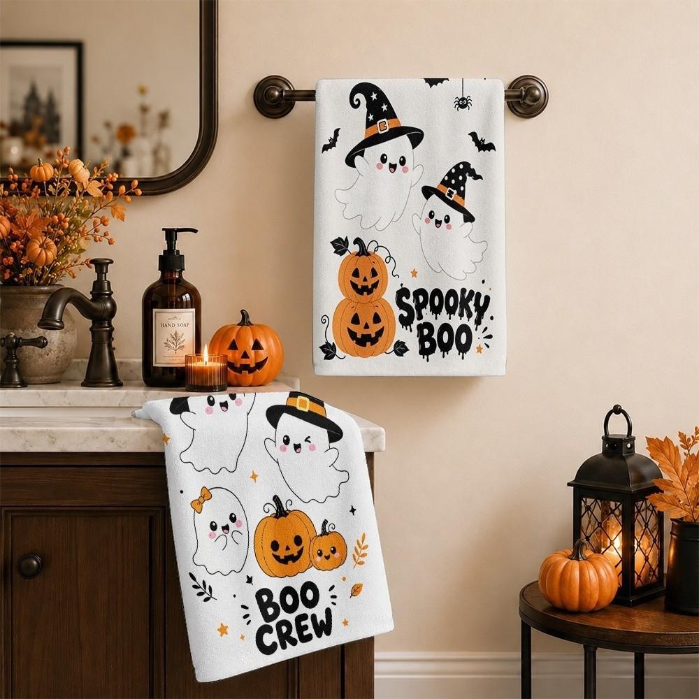 2 pcs Pumpkin Halloween Dish Towels Ghost Dishcloth Durable Hand Towel New Home Gift