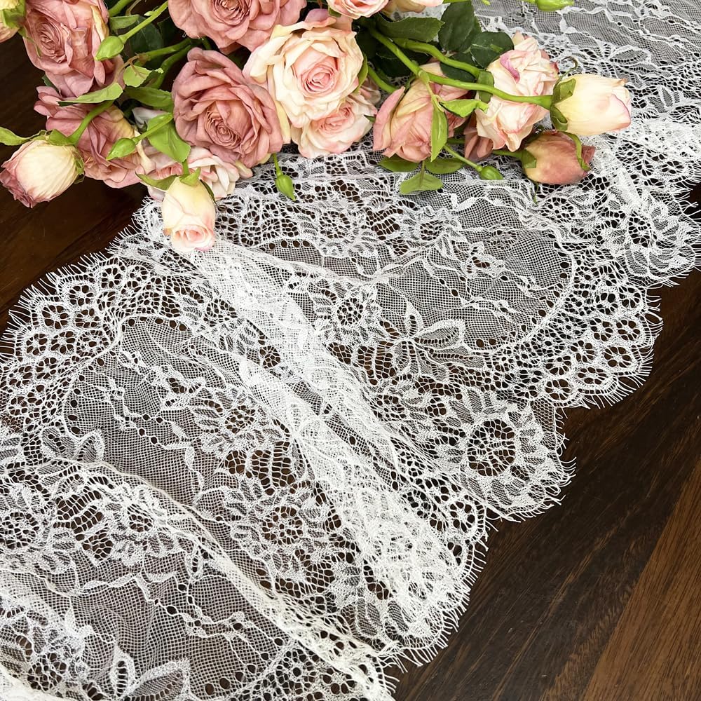 1 Pcs White Lace Table Runner 14 x 120 Inch Vintage Rustic Table Runner for Wedding Bridal Shower Baby Shower Party Decorations Embroidered Boho Lace