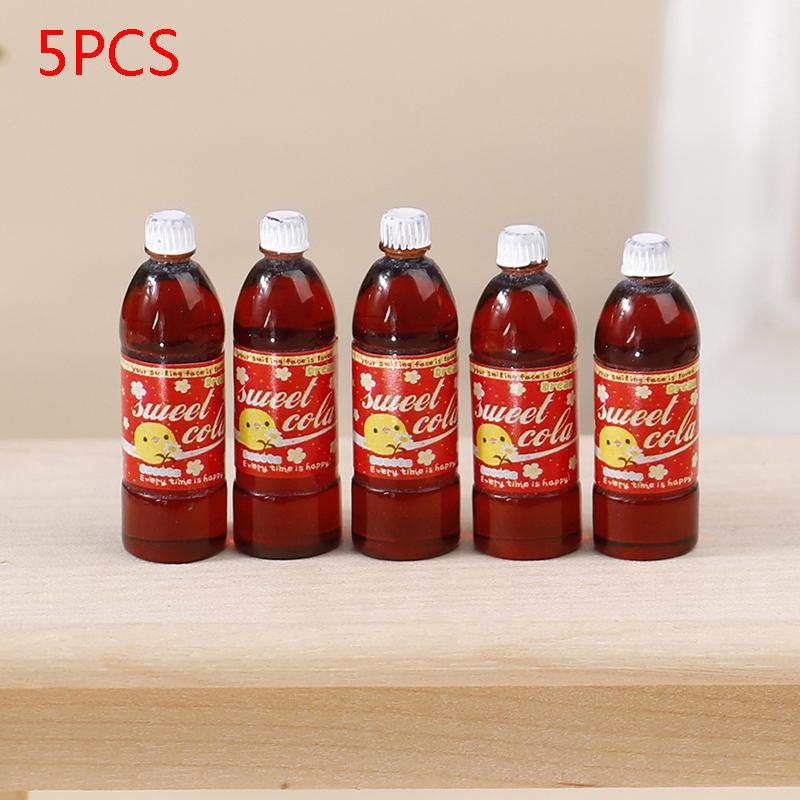 5Pcs Dollhouse Miniature Food Play Cartoon Soda Fruit Juice Drink Model Prop Set