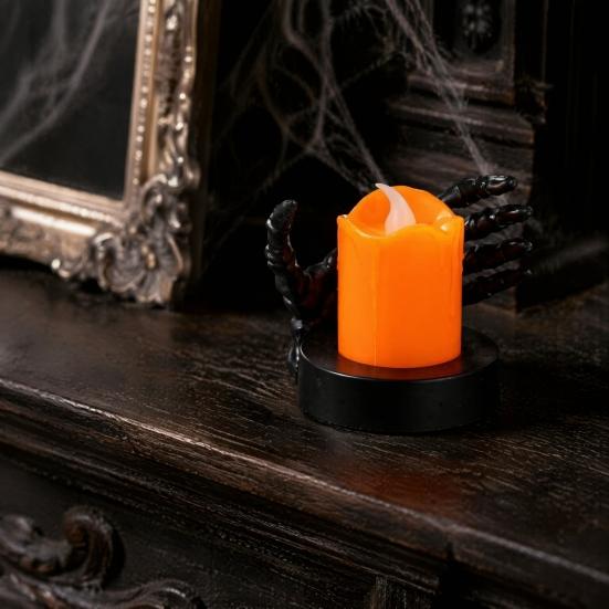 Halloween Party Prop Candle Light, LED Skeleton Hand Decoration with Flickering Dark Theme Decor Flame, Spooky Tabletop for Haunted House Horror
