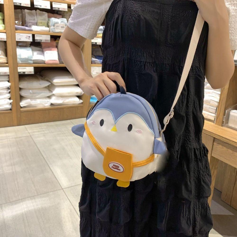 

Animal Penguin Shoulder Bag Canvas Cartoon Handbag Funny Nylon Crossbody Bag Shopping светло-серый