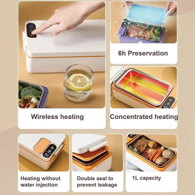 Self Heating Lunch Box 40W Electric 1L Capacity Cordless Leak Proof 304 Food Grade Stainless Steel 6H Heat Silent