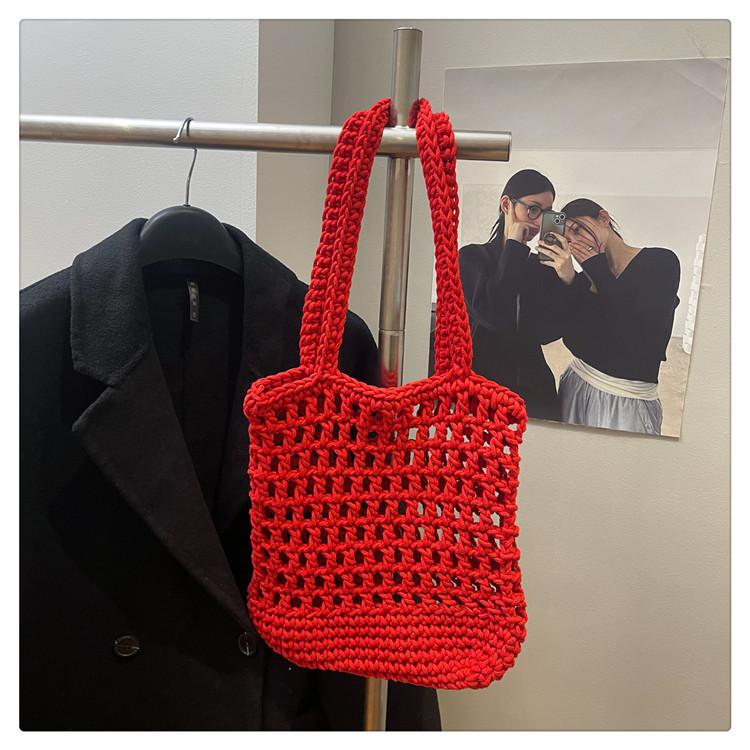 

Новая портативная сумка-ведро женская с полым плечом в стиле Lazy Wind, большой вместимости, ручной работы, для пляжа, для отдыха на море красный