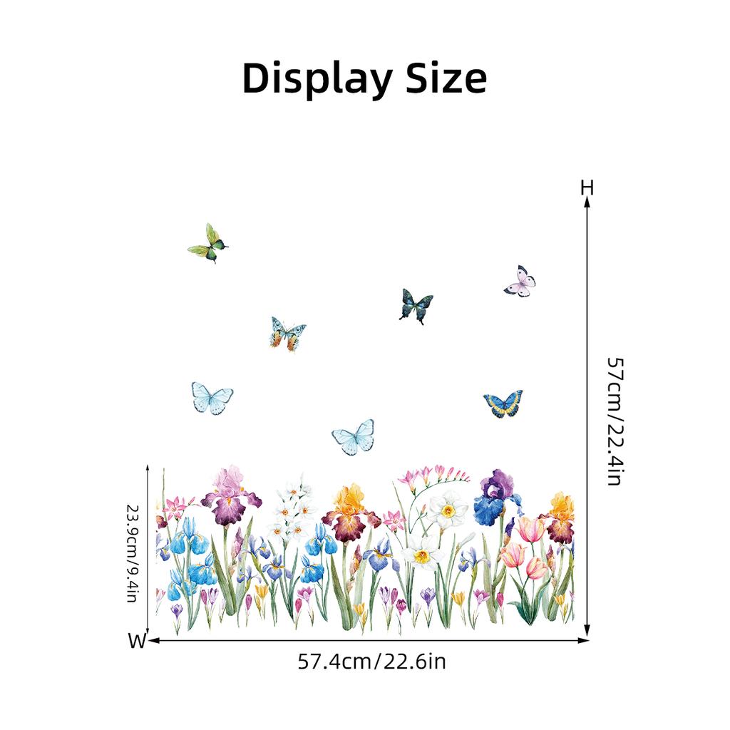 1Pc Watercolour Flower Butterflies Wall Stickers Children's Room Decor Home Essentials Bedroom Decoration Living Room Wall Decal