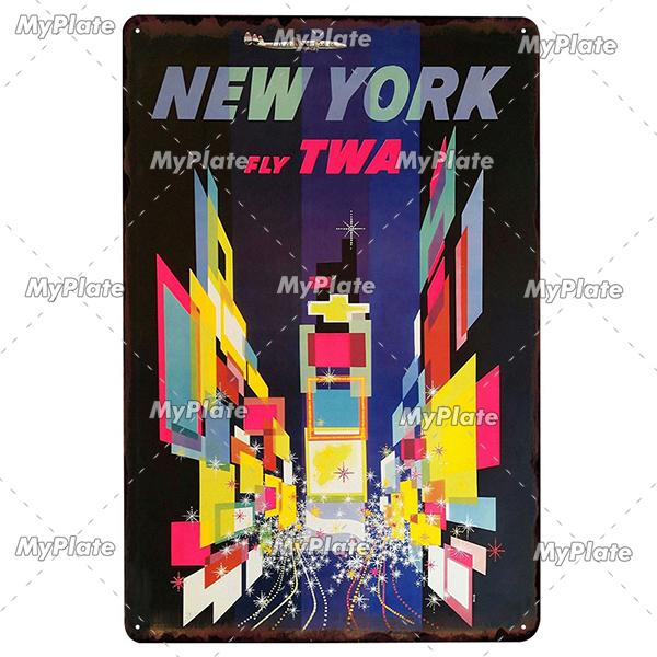 USA Tin Signs Vintage Metal Sign City Plaque Wall Decor for Garage Bar Pub Man Cave Decorative Plate Iron Country Painting