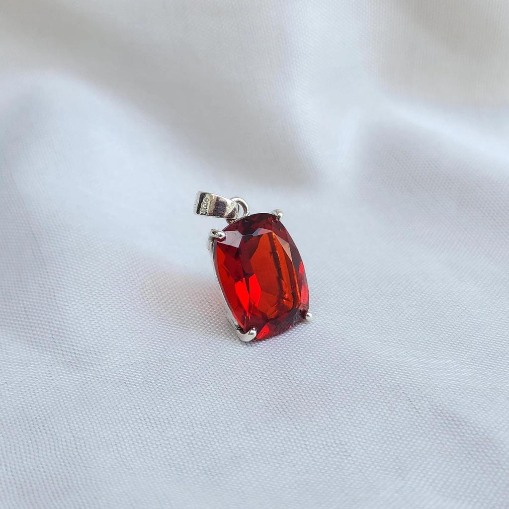 Cushion Cut Red Garnet Quartz 925 Sterling Silver, Yellow Gold Plated, Rose Gold Plated Pendant