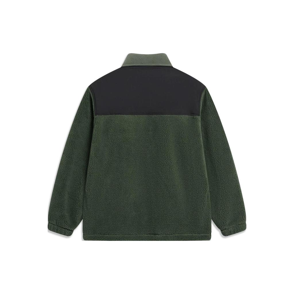 Li Ning Sports Lifestyle Series Color Block Loose Fleece Warm Knitted Jacket Unisex Jacket Thyme-Green AFDT841-3