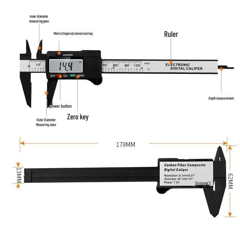 

0-100mm Plastic Digital Vernier Caliper with Depth Measurement