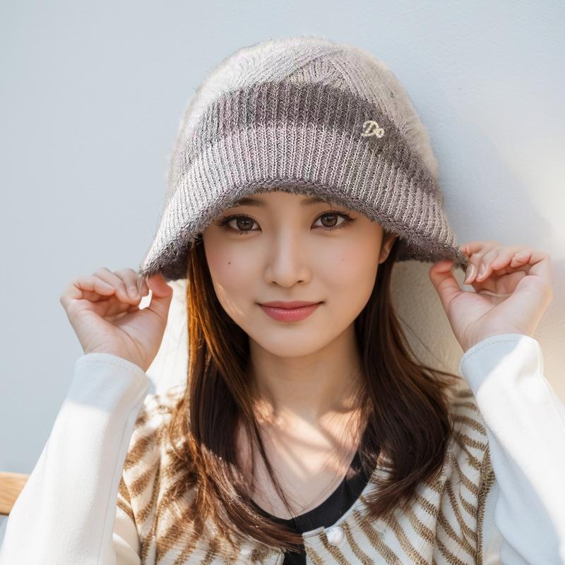 Woolen Hat, Women's Pile Hat, Autumn and Winter Thick Double-layer Warm Knitted Hat