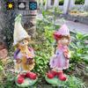 2pcs Cute Garden Couple Sculpture Resin Miniatures Figurine Boy and Girl Statue  Flowerpot