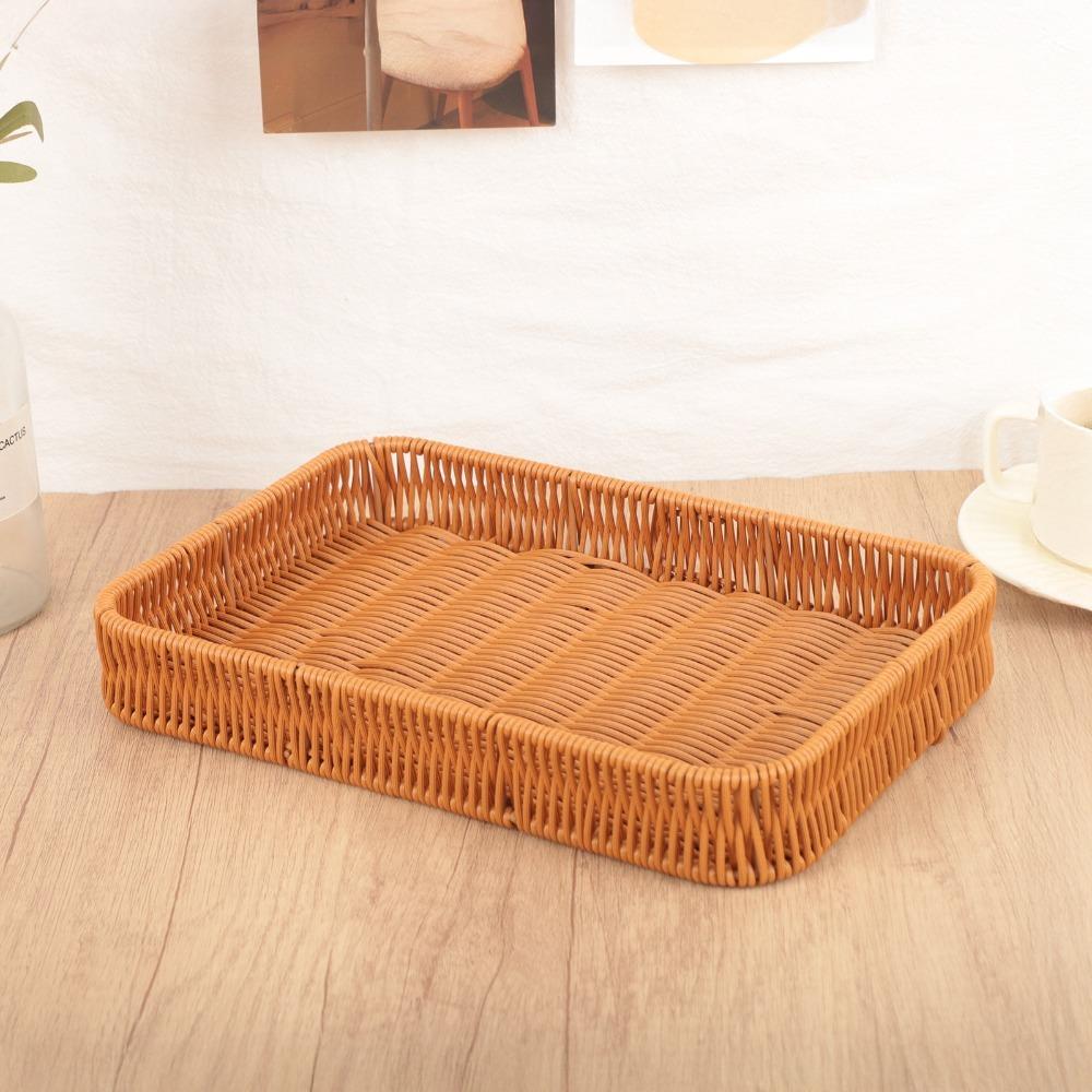 New Handwoven Food Plate Ellipse Shape Solid Storage Tray Plastic Rattan Serving Plate Storage Fruit Vegetable Cake