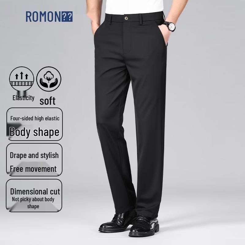 Romon Men s Ice Silk Straight-Leg Casual Pants 31