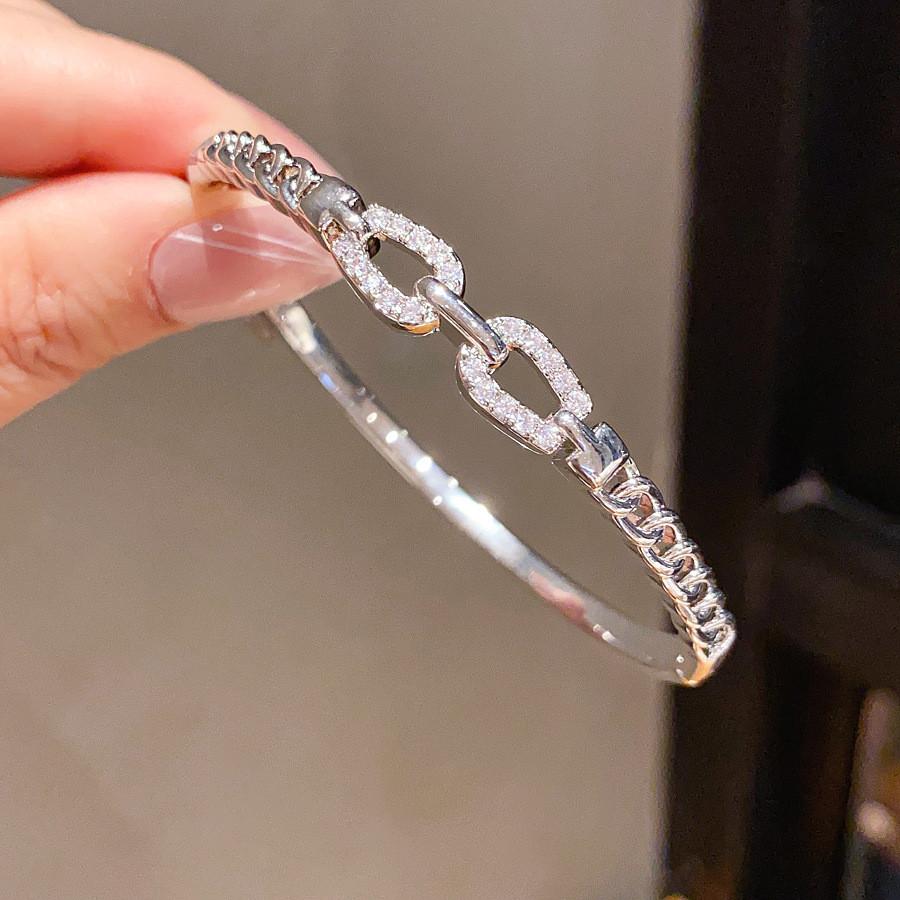 Minimalist Gold Plated Zircon Double Band Bracelet For Fashionable Women