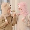 Children Face Cover Brimless Hat Neck Warmer With Cartoon Bear Design Pullover Earflap Hat For Toddler Skiing Hiking