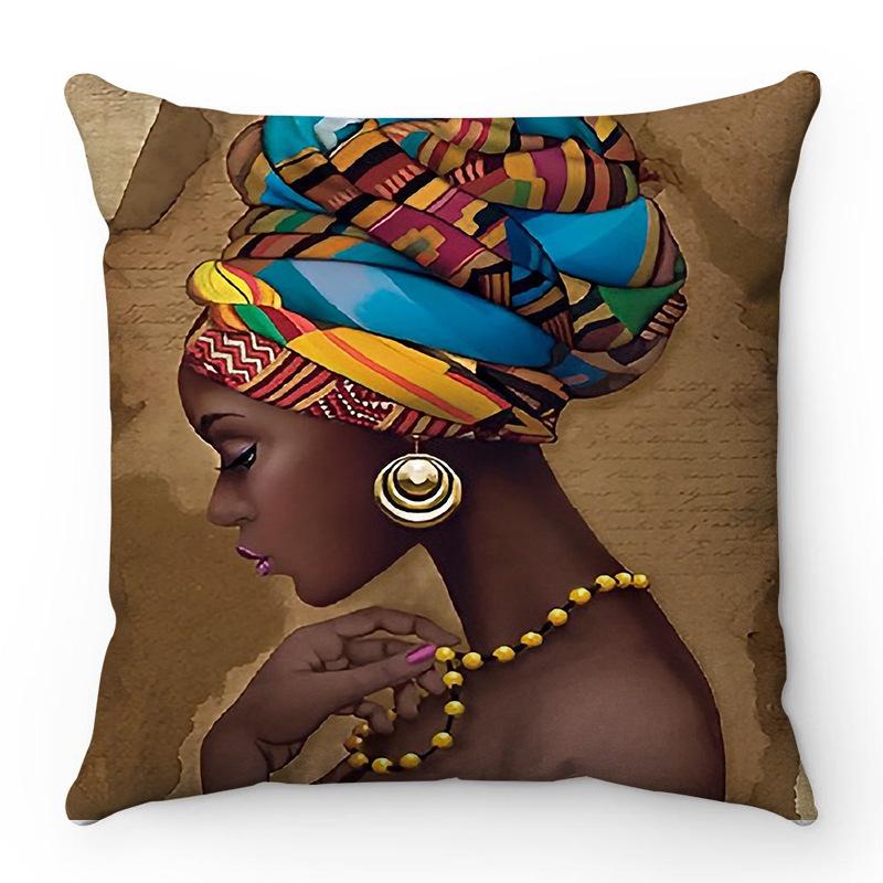 Oil Painting Of An African Woman Digital Printing Short Plush Pillow Covers For Car Sofa Office Cushion Cover Home Goods 60X60Cm