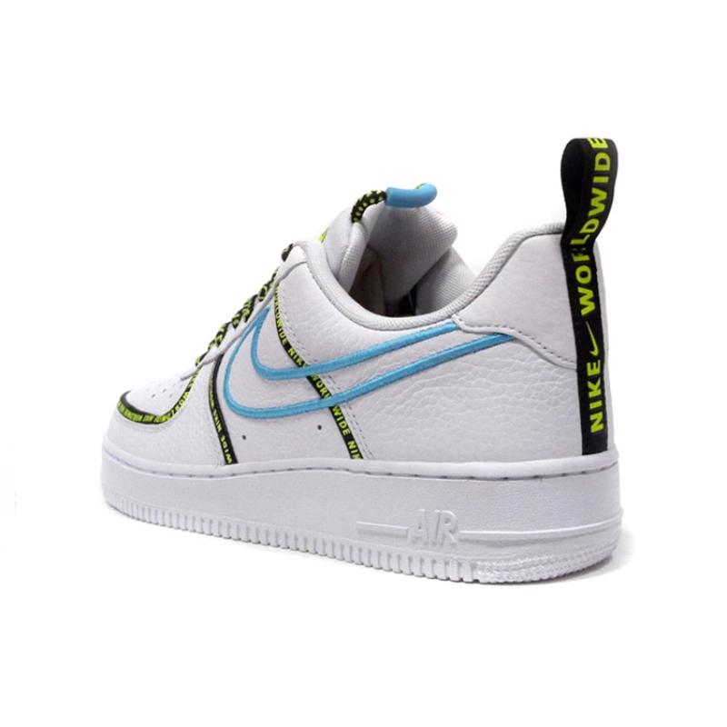 Nike Air Force 1 Low Worldwide White Blue Fury Volt Sneakers CK7213-100