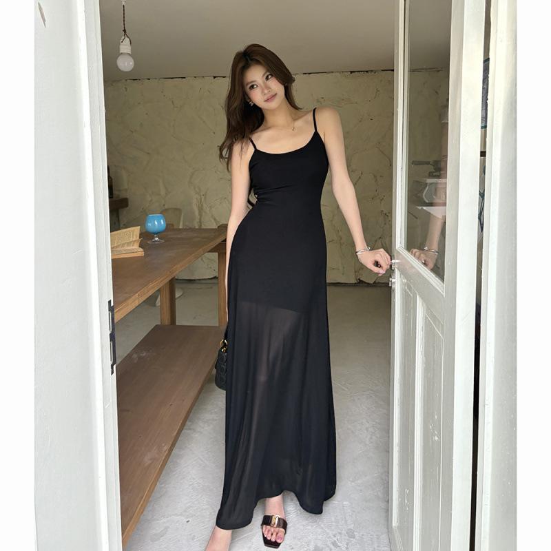2026 Summer New Temperament Suspender Skirt Waist Thin Dress Women's Seaside Vacation Wind Mesh Dress Factory