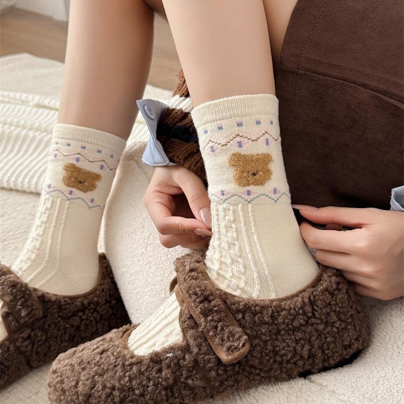 Cartoon Bear Warm Bellow Socks Socks Flocked Socks Piles Of Socks