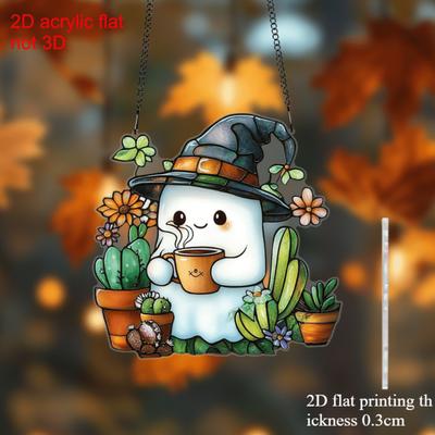 2D Flat Halloween Window Ornaments, Cute Ghosts, Coffee and Halloween Home and Birthday Party Hanging Decorations,  Gift for Relatives and Friends