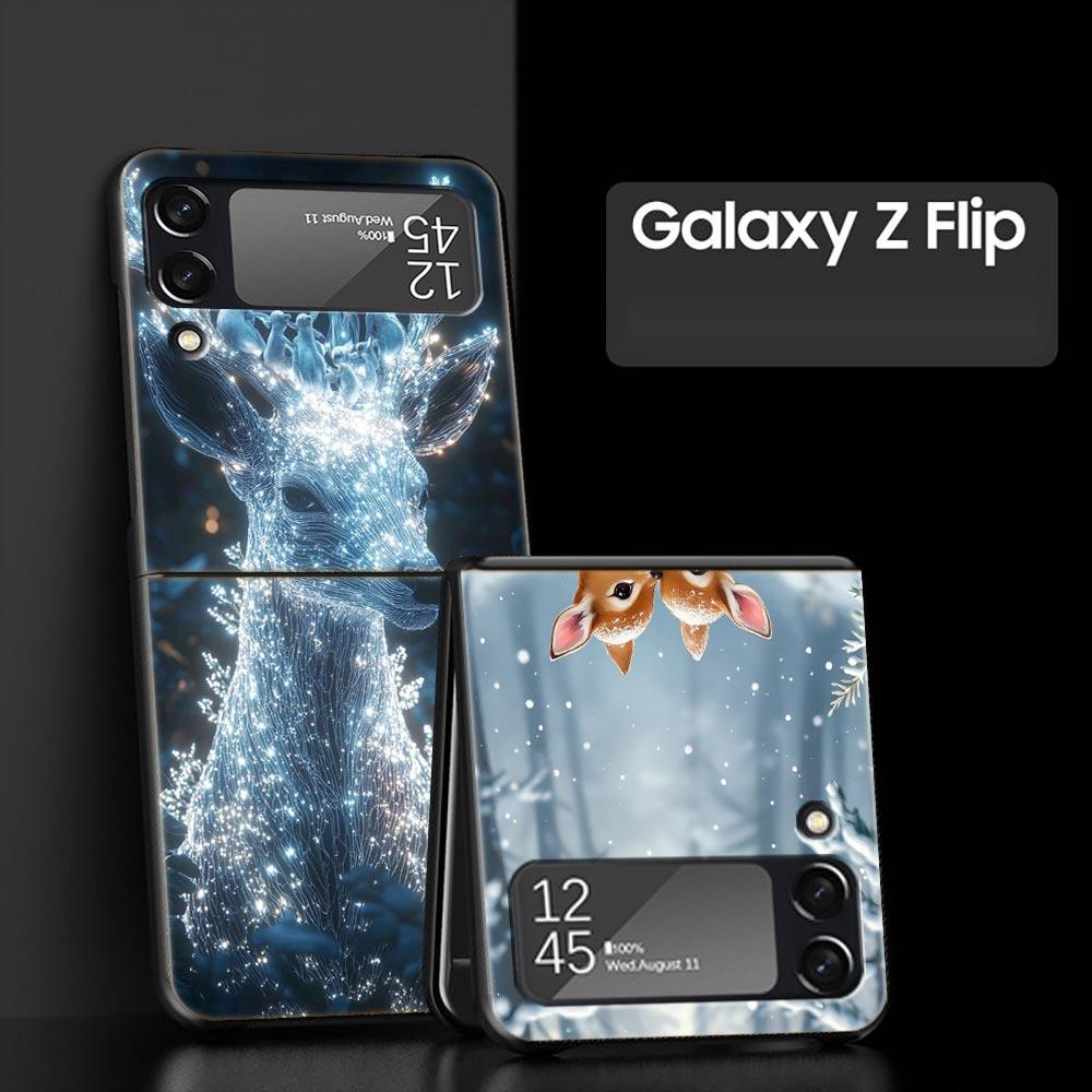 Cartoon Animal Deer Hard PC Phone Case For Samsung Galaxy Z Flip 7 6 5 4 Black Cover For Galaxy Z Flip 3 Foldable Shell Fundas