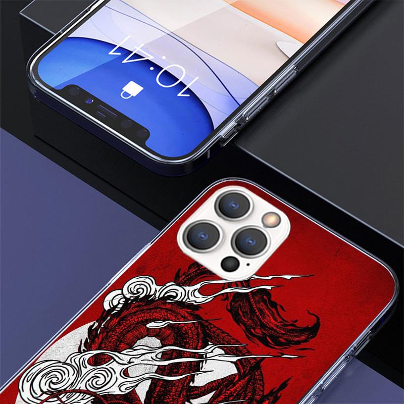 Asian Dragons Animal Tattoo Cover Phone Case For iPhone 16 17 Air 15 14 Pro Max 16E Phone Case 13 Mini 12 11 7 SE 8 Print Patter
