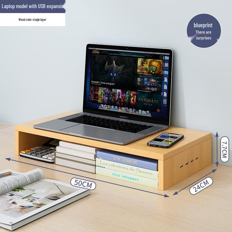 OLOEY Wooden Laptop & Monitor Riser with USB 2.0 Hub