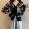 From Heart Women Striped Knit Two Way Hoodie Zip Up