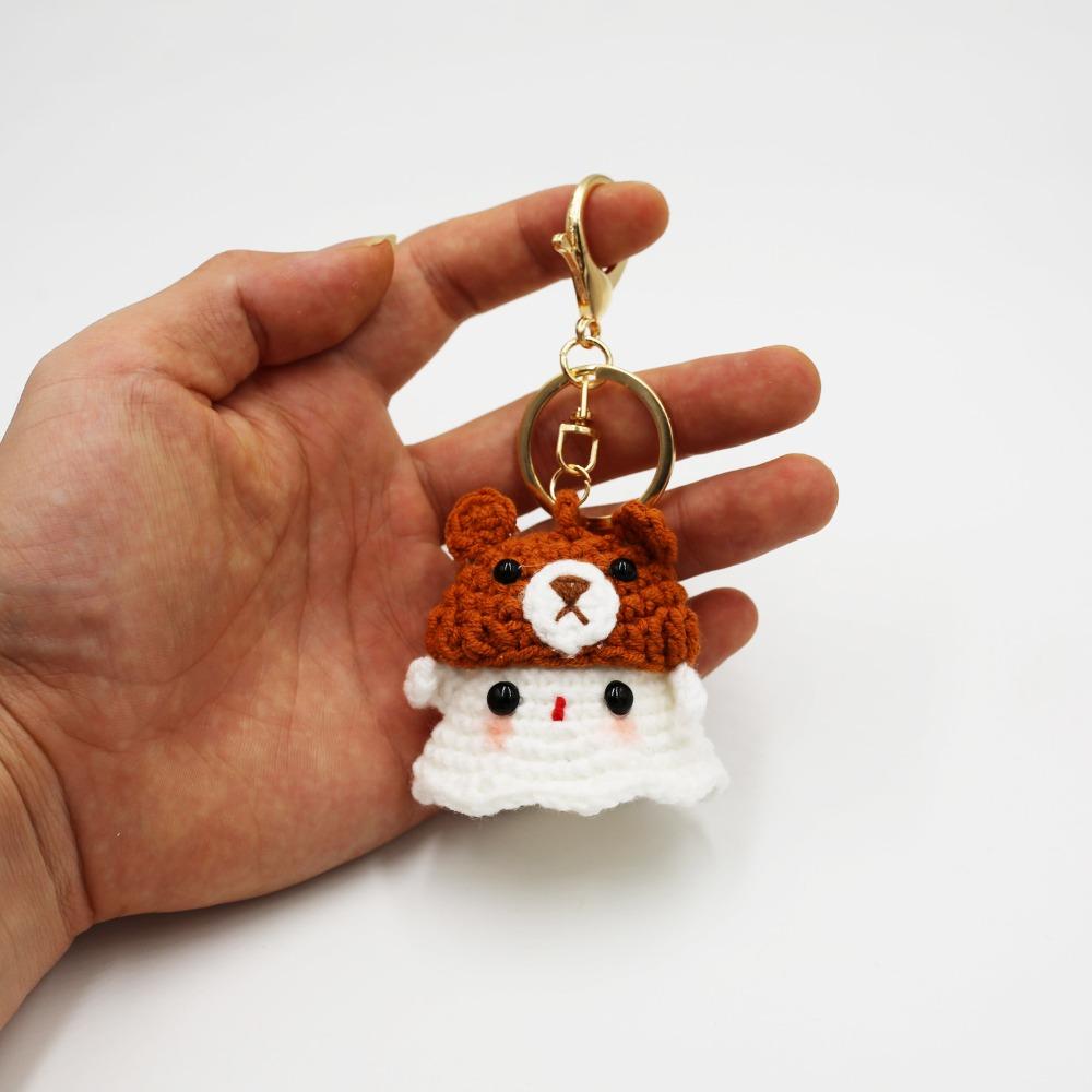 Creative Little Ghost Key Pendant Handmade Cartoon Knitted Ghost Ornament  Room Decor