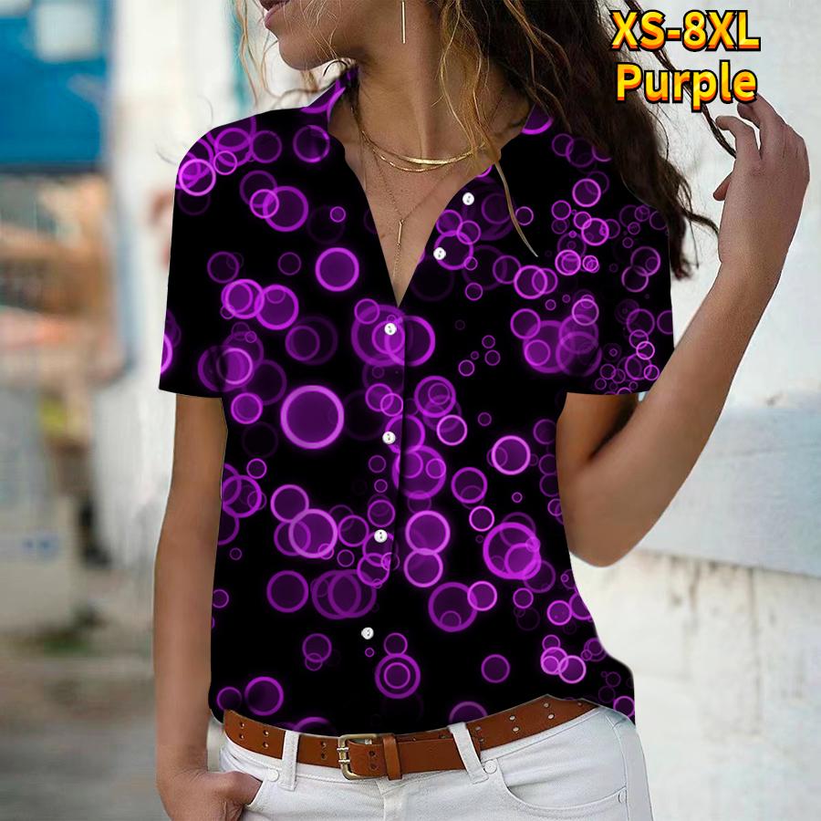 Mode d'été 2025 Nouvelle chemise décontractée à manches courtes et col en V pour femme, imprimé bulles, boutonnée sur le devant