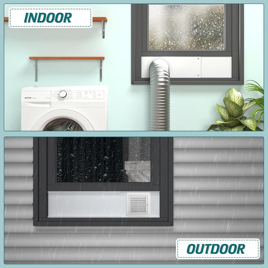 Dryer Vent Window Kit,4" Adjustable Window Vent Kit with Outdoor Dryer Vent Cover