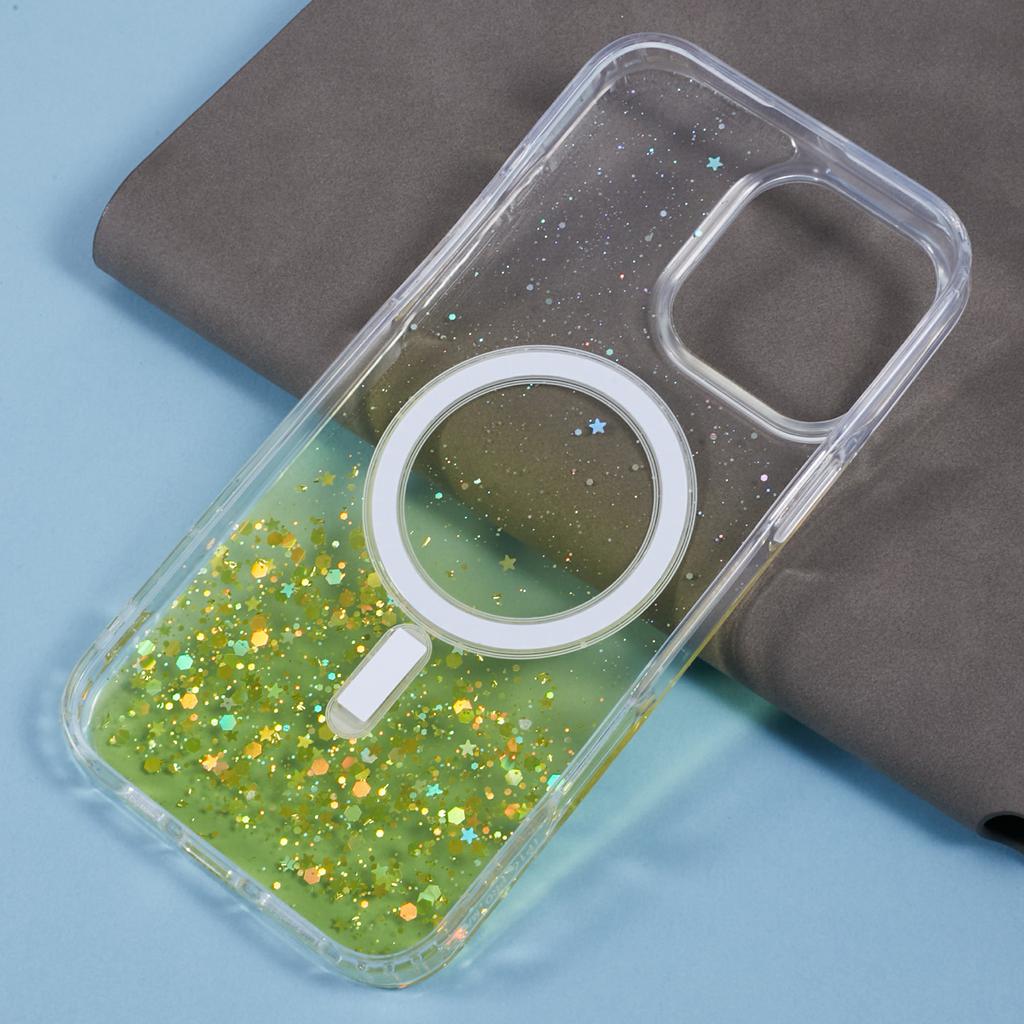 For iPhone 16 Pro Max Case Compatible with MagSafe Sparkle Epoxy TPU+Acrylic Phone Cover