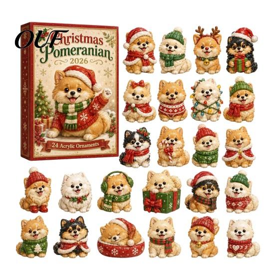 Interactive Holiday Games 2026 Dog Christmas Advent Calendar, 24-Day Acrylic Ornament Set with Mini Puppy Collectible Toy Figures Figures, 2D