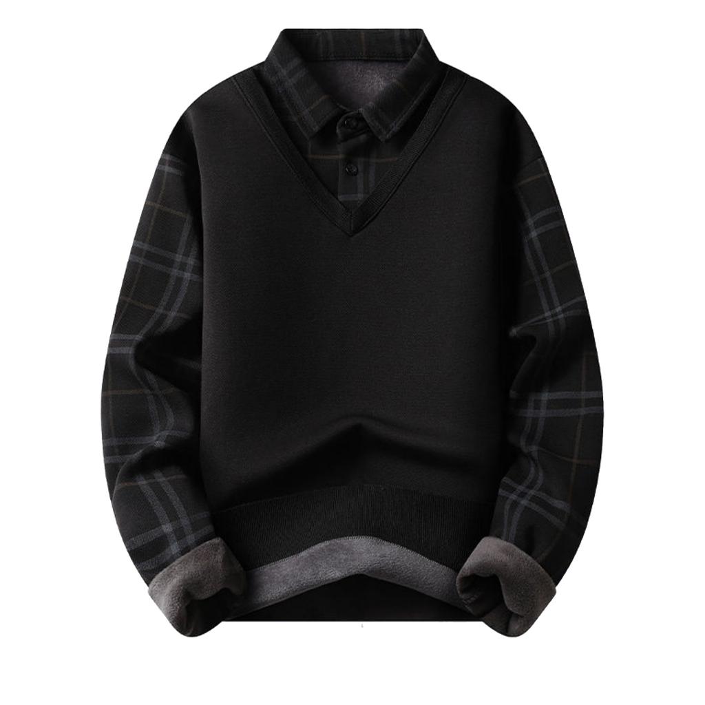 Men's Casual Color-blocking And Patchwork Style Two-piece Hoodie, Men's Loose V-neck Patchwork Lapel Shirt Hoodie