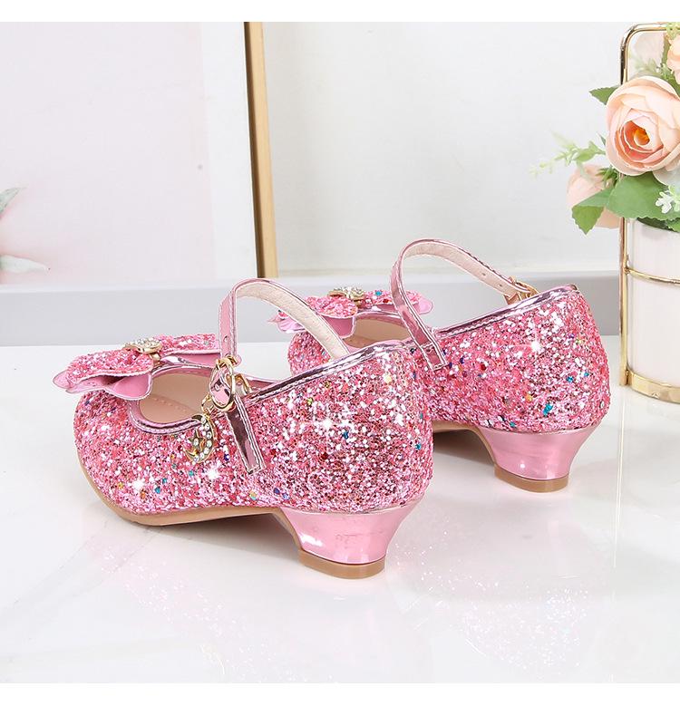 Sapatos de Salto Alto de Couro para Meninas com Laço de Strass - Modelo Princesa de Cristal Primavera 2025