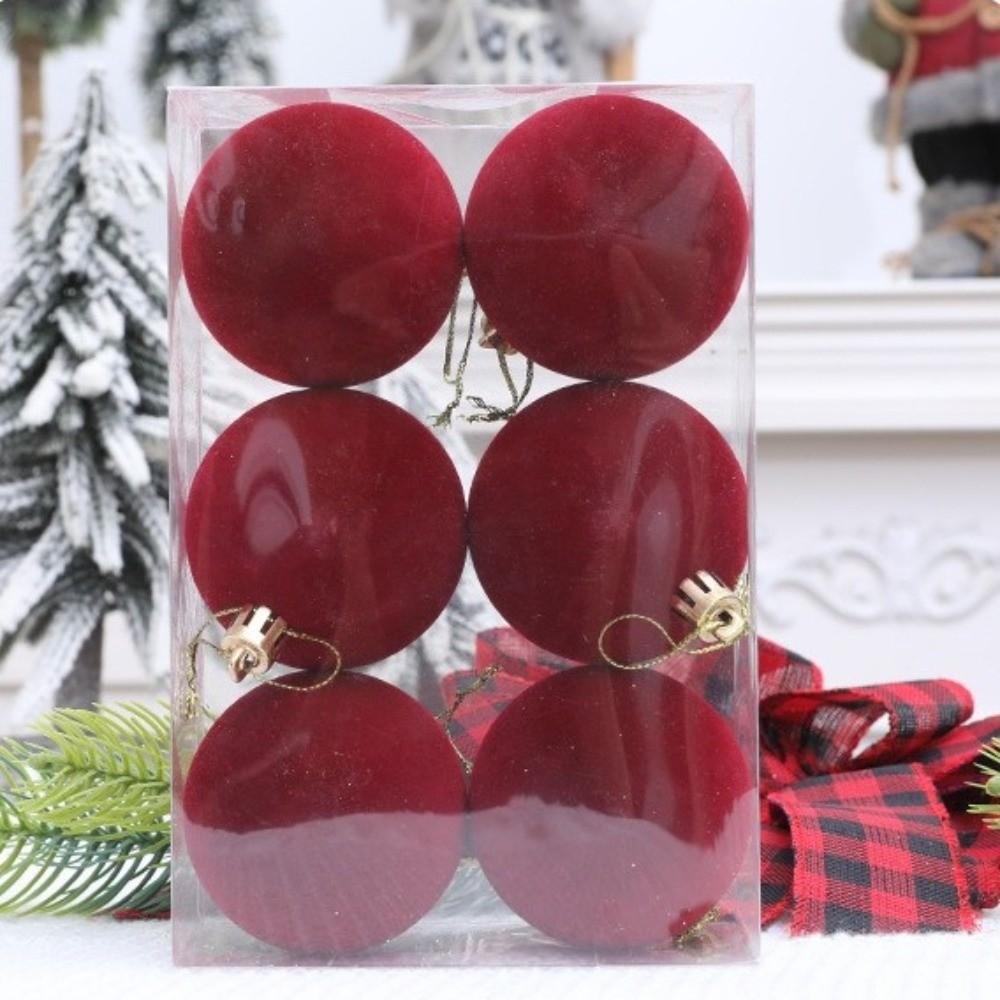 6Pcs/set Shatterproof Flocked Christmas Ball Pendant Xmas Tree Hanging Ornament  Home New Year Decor