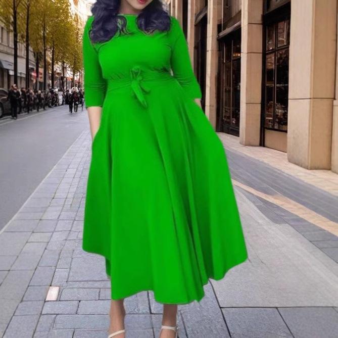 Spring women's clothing new fashion temperament lace-up waist large size pendulum African long dress dress