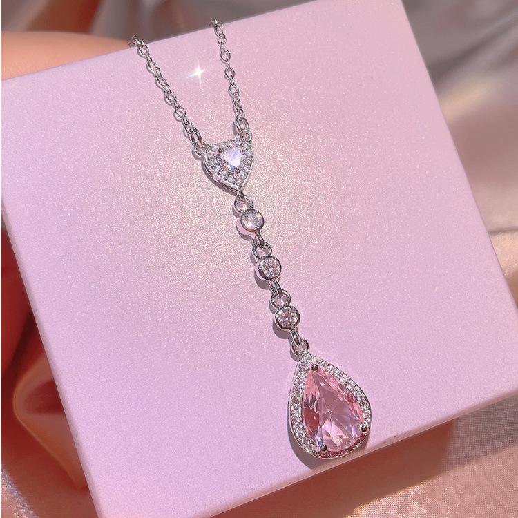 Pink Water Drop Necklace, Women'S Diamond Earrings, Simulation Set, Pendant, Feng Shui Drop Jewelry.