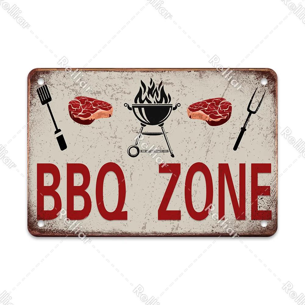 BBQ Party Metal Tin Plaque Retro Yard Garden Wall Decoration Signs Marked Barbecue Rules Slogan Plate Vintage Grill Poster